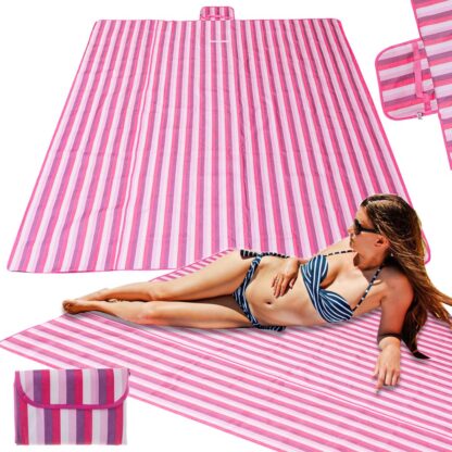 Mata plażowa koc piknikowy plażowy 200x200cm różowy - obrazek 2