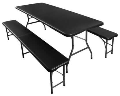 ND12_15910 Stół ogrodowy składany 180cm + 2 ławki- czarny 5900779940239