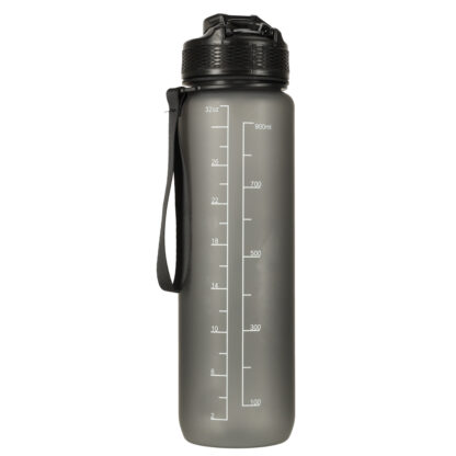 Butelka na wodę bidon ze słomką uchwytem miarką motywacyjną na siłownię BPA free Tritan 1l czarna - obrazek 3