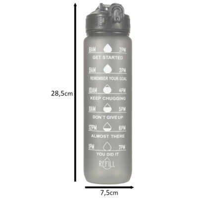 Butelka na wodę bidon ze słomką uchwytem miarką motywacyjną na siłownię BPA free Tritan 1l czarna - obrazek 7