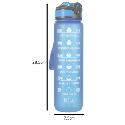 Butelka na wodę bidon ze słomką uchwytem miarką motywacyjną na siłownię BPA free Tritan 1l niebieska - obrazek 7