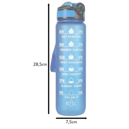 Butelka na wodę bidon ze słomką uchwytem miarką motywacyjną na siłownię BPA free Tritan 1l niebieska - obrazek 7
