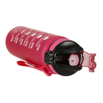 Butelka na wodę bidon ze słomką uchwytem miarką motywacyjną na siłownię BPA free Tritan 1l różowa - obrazek 6