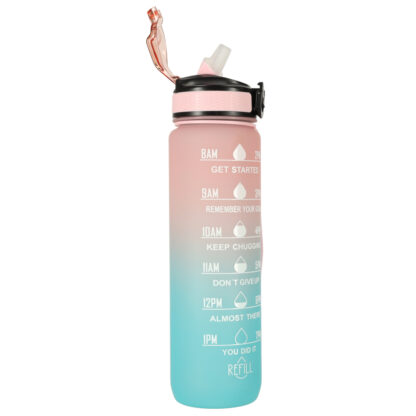 Butelka na wodę bidon ze słomką uchwytem miarką motywacyjną na siłownię BPA free Tritan 1l róż błękit - obrazek 5