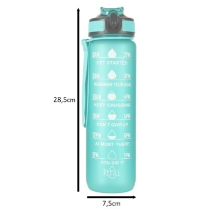Butelka na wodę bidon ze słomką uchwytem miarką motywacyjną na siłownię BPA free Tritan 1l zielona - obrazek 6