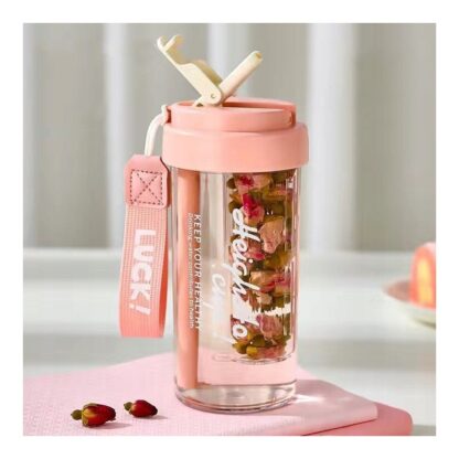 Butelka na wodę z koszyczkiem i słomką 600 ML Simple BD32R - obrazek 4