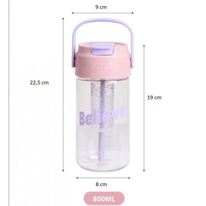 Butelka na wodę z koszyczkiem i słomką 800 ML Believe BD34 - obrazek 7