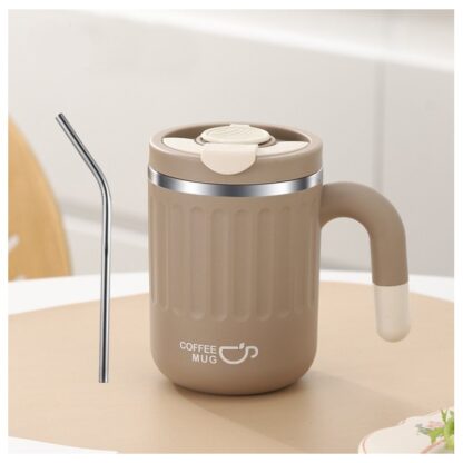 DUŻY POJEMNY KUBEK TERMICZNY ze słomką 480 ml TERMOS zamykany COFFE - obrazek 3
