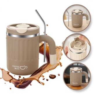 DUŻY POJEMNY KUBEK TERMICZNY ze słomką 480 ml TERMOS zamykany COFFE