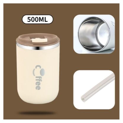 DUŻY POJEMNY KUBEK TERMICZNY ze słomką 500 ml TERMOS zamykany COFFE - obrazek 4