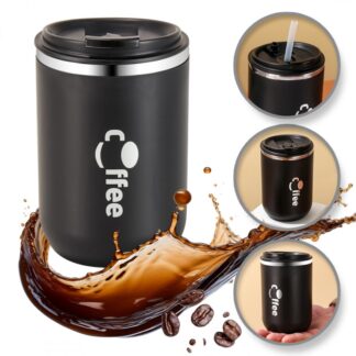 DUŻY POJEMNY KUBEK TERMICZNY ze słomką 500 ml TERMOS zamykany COFFE