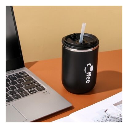 DUŻY POJEMNY KUBEK TERMICZNY ze słomką 500 ml TERMOS zamykany COFFE - obrazek 5