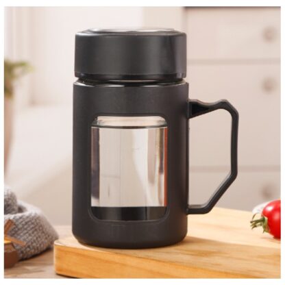 Kubek bidon ze szkła na Kawę Herbatę z uchwytem czarny 500 ML CUP18CZ - obrazek 2