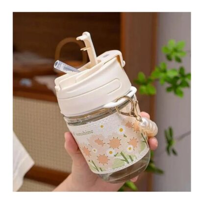 Szklany perłowy kubek bidon z uchwytem Sunshine 350 ML SZK81 - obrazek 5