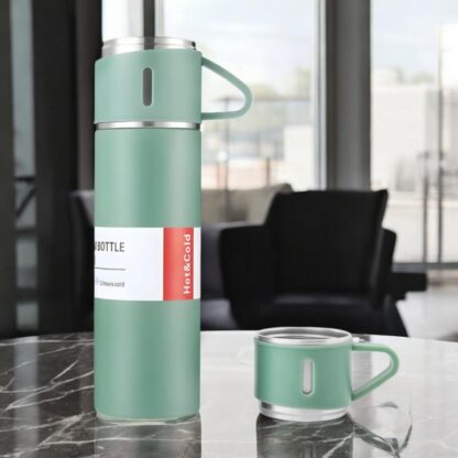 ZESTAW TERMOS Z 3 KUBKAMI zapakowany na prezent, 500 ml zielony - obrazek 2