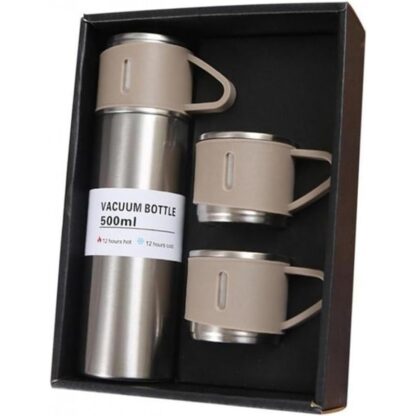 ZESTAW TERMOS Z 3 KUBKAMI zapakowany na prezent, 500Ml beżowy - obrazek 3