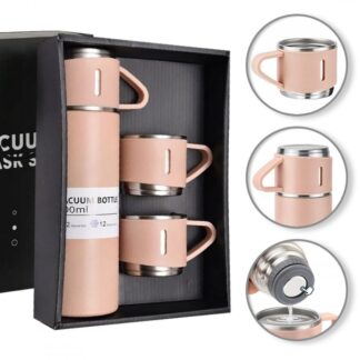 ZESTAW TERMOS Z 3 KUBKAMI zapakowany na prezent, 500Ml różowy