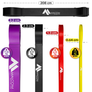 Zestaw 4 gum oporowych do ćwiczeń gumy Powerband
